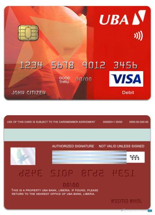 Download Liberia UBA Bank visa classic debit card Photoshop template